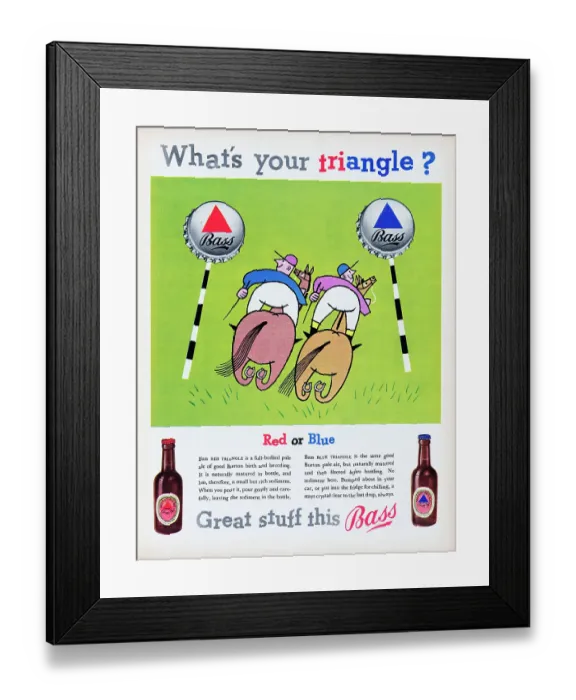 Framed Print : Bass Beer. 1955: Advertisement for Bass Red Triangle Framed Print : Bass Beer. 1955: Advertisement for Bass Red Triangle