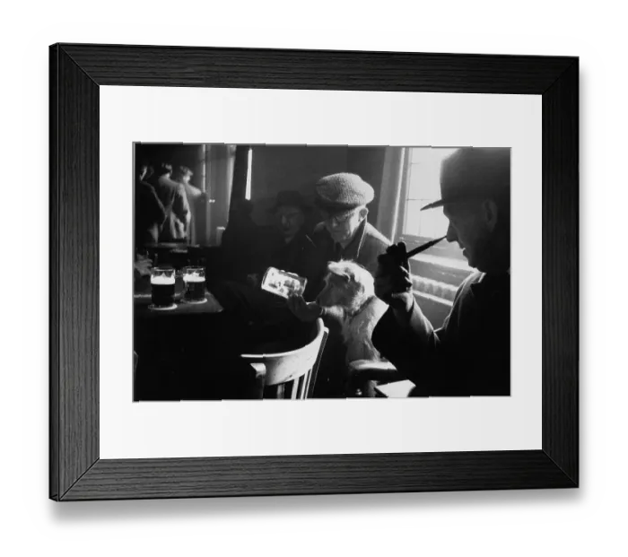 Framed Print : All Gone. 2nd April 1955: An elderly man showing his dog an empty pint Framed Print : All Gone. 2nd April 1955: An elderly man showing his dog an empty pint