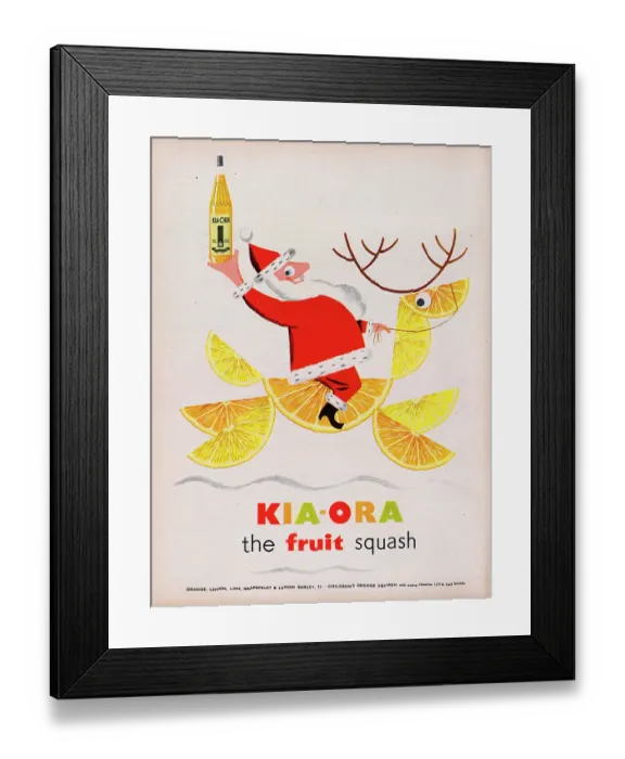 Framed Print : Kia-Ora. 1954: Advertisement for Kia-Ora fruit squash showing Santa Claus Framed Print : Kia-Ora. 1954: Advertisement for Kia-Ora fruit squash showing Santa Claus