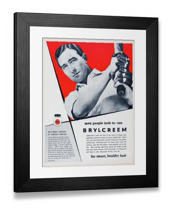 Framed Print : Brylcreem. 1954: Advertisement for Brylcreem hair styling cream featuring Framed Print : Brylcreem. 1954: Advertisement for Brylcreem hair styling cream featuring