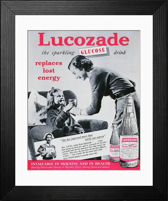 Framed Print : Lucozade. 1954: Advertisement for Lucozade with the caption the sparkling Framed Print : Lucozade. 1954: Advertisement for Lucozade with the caption the sparkling