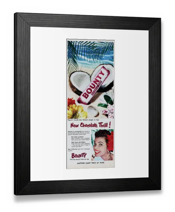 Framed Print : Bounty. 1954: Advertisement for the Bounty chocolate bar with the caption Framed Print : Bounty. 1954: Advertisement for the Bounty chocolate bar with the caption