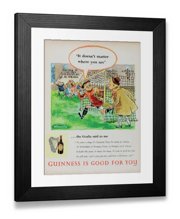 Framed Print : Guinness. 1954: Advertisement for Guinness stout ale showing a football scene Framed Print : Guinness. 1954: Advertisement for Guinness stout ale showing a football scene