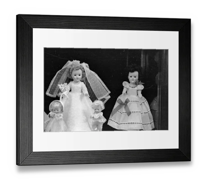 Framed Print : Toy Bride. 10th April 1954: Toy dolls on display at the Toy Manufacturers Fair at Brighton