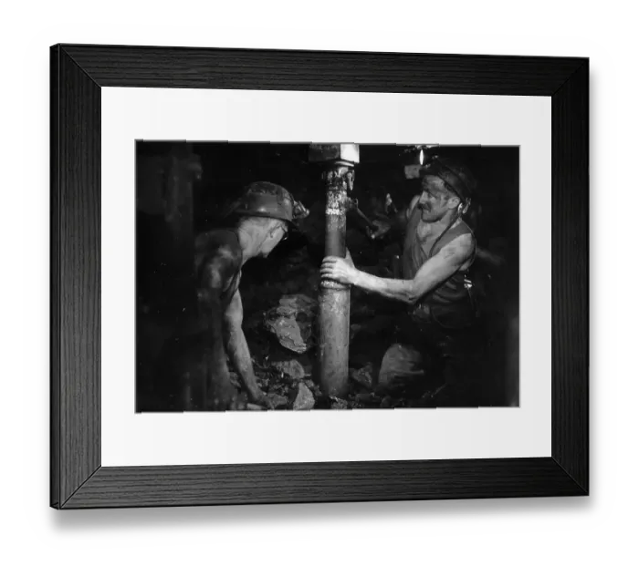 Framed Print : Pit Props. February 1954: The new hydraulic pit prop being positioned in Framed Print : Pit Props. February 1954: The new hydraulic pit prop being positioned in