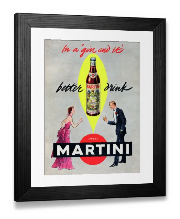 Framed Print : Martini. 1953: Advertisement for Martini vermouth showing a well-dressed Framed Print : Martini. 1953: Advertisement for Martini vermouth showing a well-dressed