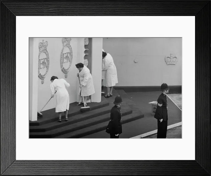 Framed Print : Cleaners Sweeping Steps At Westminster Annexe