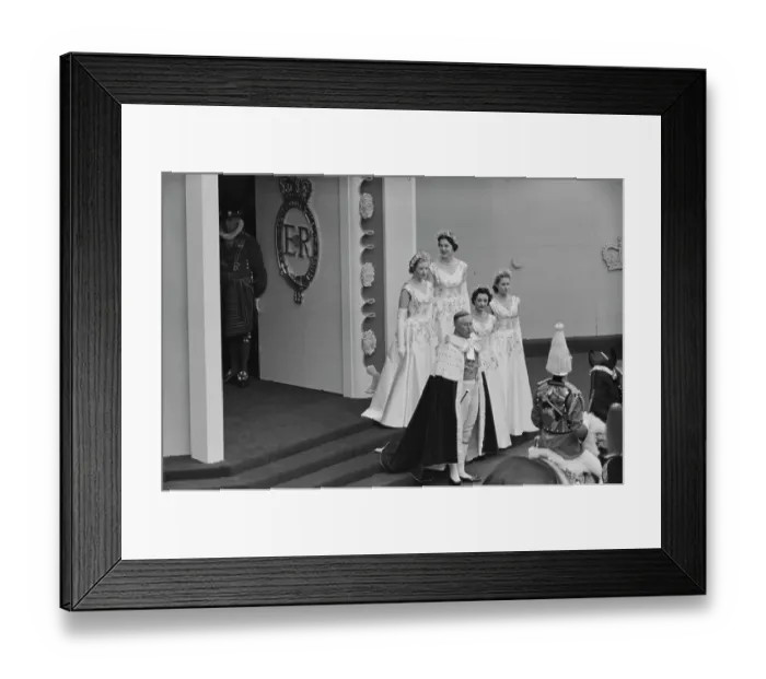 Framed Print : Queen's Maids Of Honour Outside Westminster Abbey Framed Print : Queen's Maids Of Honour Outside Westminster Abbey