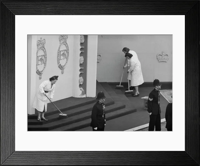 Framed Print : Cleaners Sweeping Steps At Westminster Annexe Framed Print : Cleaners Sweeping Steps At Westminster Annexe