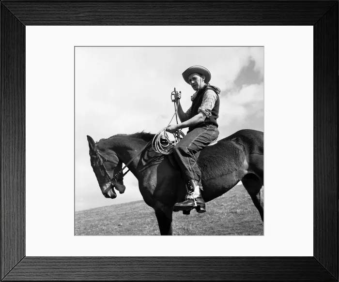 Framed Print : Cowboy. 30th May 1953: Ross Salmon, who plans to raise cattle on Dartmoor in Devon Framed Print : Cowboy. 30th May 1953: Ross Salmon, who plans to raise cattle on Dartmoor in Devon