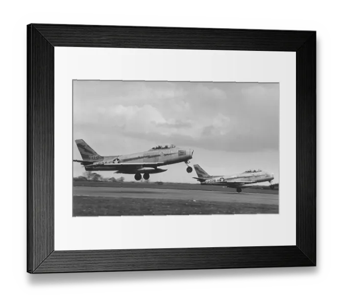 Framed Print : US Jets. June 1952: Two US Air Force F-86 Sabre jet aeroplanes Framed Print : US Jets. June 1952: Two US Air Force F-86 Sabre jet aeroplanes