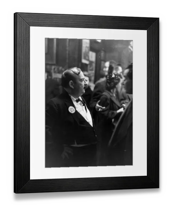 Framed Print : Bar Badge. 14th December 1951: A man wearing a button reading Temporarily Framed Print : Bar Badge. 14th December 1951: A man wearing a button reading Temporarily