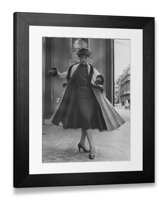 Framed Print : Bell Line. A model wearing a Jacques Fath bell-line design in Paris Framed Print : Bell Line. A model wearing a Jacques Fath bell-line design in Paris