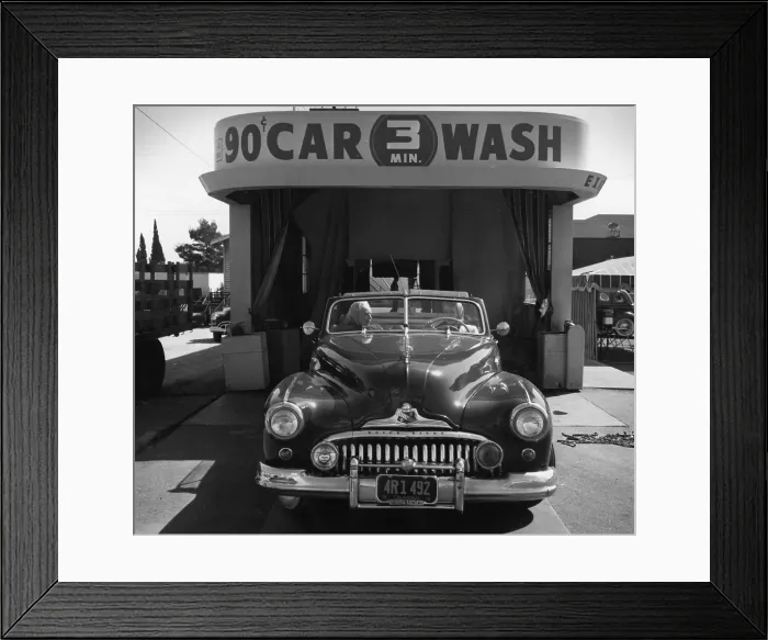 Framed Print : Car Wash. A car leaves a 90 cent 3-minute car wash in the Hollywood district Framed Print : Car Wash. A car leaves a 90 cent 3-minute car wash in the Hollywood district