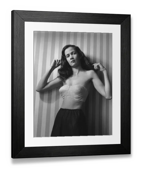 Framed Print : Bra. A woman modelling a bra. Original Publication Framed Print : Bra. A woman modelling a bra. Original Publication