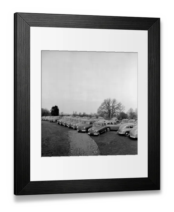 Framed Print : Idle Cars. 2nd April 1949: Brand new motor cars standing idle in the fields Framed Print : Idle Cars. 2nd April 1949: Brand new motor cars standing idle in the fields