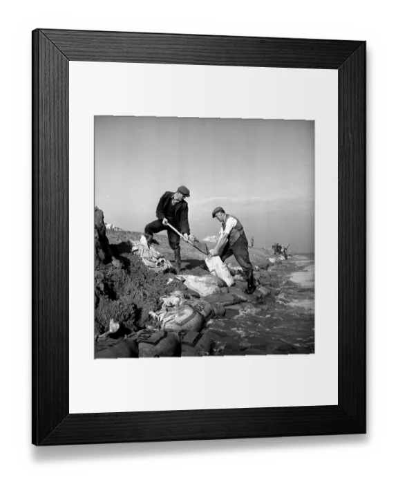 Framed Print : Filling Sandbags