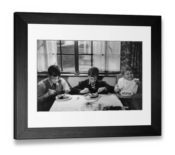 Framed Print : Good Grub. 29th March 1947: On the left 12 year old Victor Yorke Framed Print : Good Grub. 29th March 1947: On the left 12 year old Victor Yorke