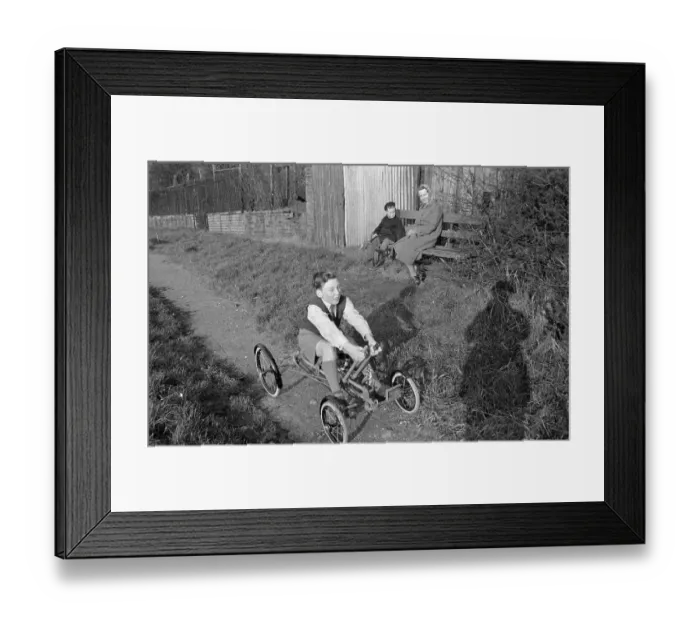 Framed Print : Go-Cart. 18th January 1947: A schoolboy sitting on his new Roadpacer go-cart Framed Print : Go-Cart. 18th January 1947: A schoolboy sitting on his new Roadpacer go-cart