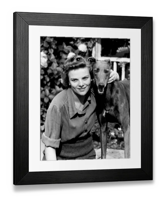Framed Print : Greyhound. 12th October 1946: A woman with the record-breaking racing greyhound Framed Print : Greyhound. 12th October 1946: A woman with the record-breaking racing greyhound