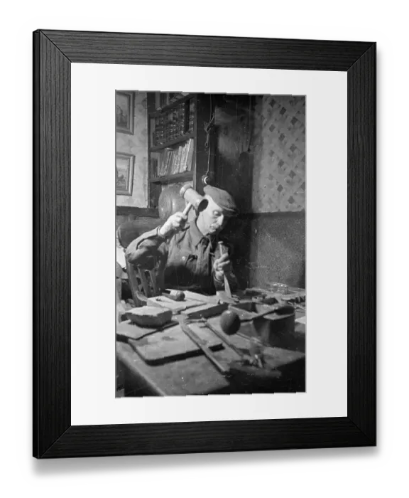 Framed Print : Quarryman. 29th May 1946: A quarry man making ash-trays Framed Print : Quarryman. 29th May 1946: A quarry man making ash-trays