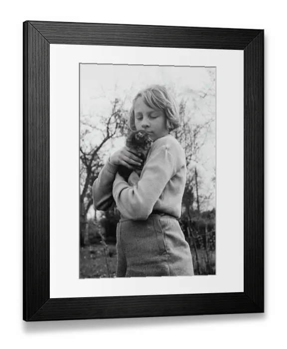 Framed Print : A Girl With A Kitten Framed Print : A Girl With A Kitten