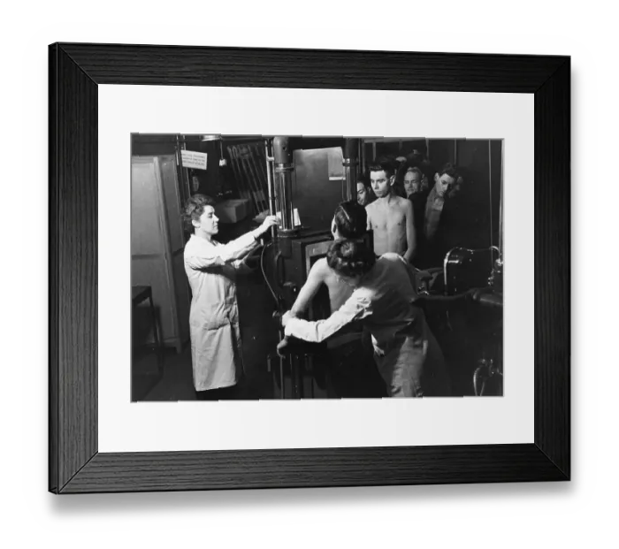 Framed Print : TB Check. 12th February 1944: Workers having chest x-rays to check for Framed Print : TB Check. 12th February 1944: Workers having chest x-rays to check for