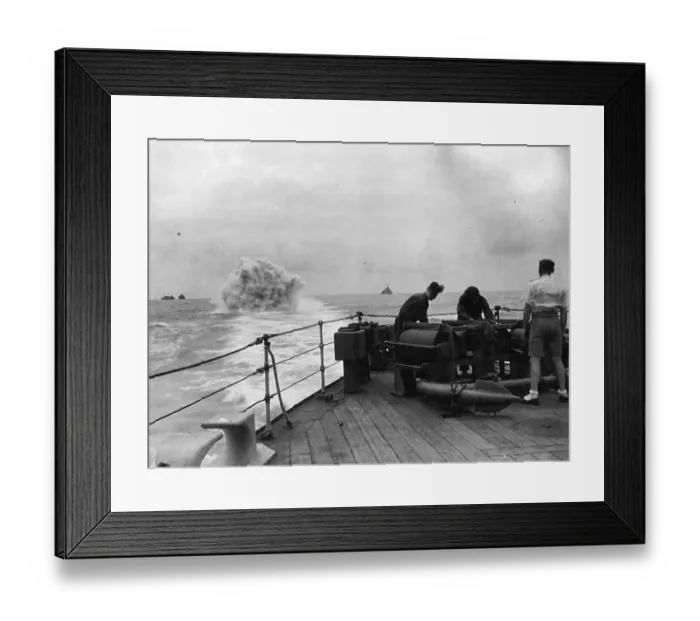 Framed Print : Fire !. 11th September 1943: Under orders, the British Navy fire at the Framed Print : Fire !. 11th September 1943: Under orders, the British Navy fire at the