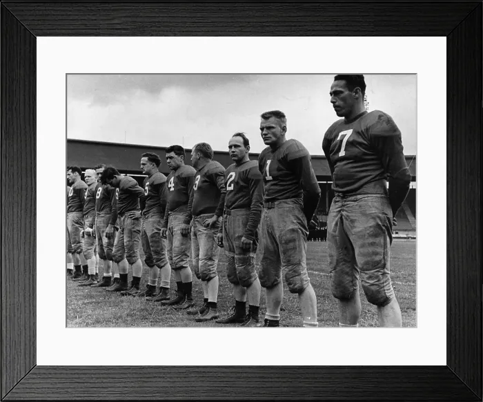 Framed Print : Army Team. 25th May 1943: An American football team lined up before a game Framed Print : Army Team. 25th May 1943: An American football team lined up before a game
