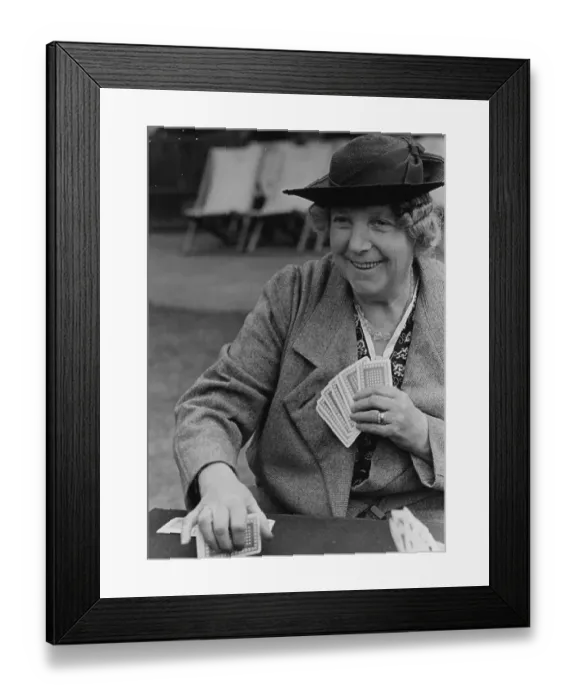 Framed Print : Card Game. 1942: Card player playing whist outside Framed Print : Card Game. 1942: Card player playing whist outside
