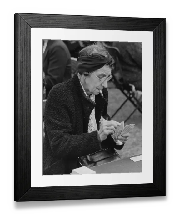 Framed Print : Card Game. 1942: Card player playing whist outside Framed Print : Card Game. 1942: Card player playing whist outside
