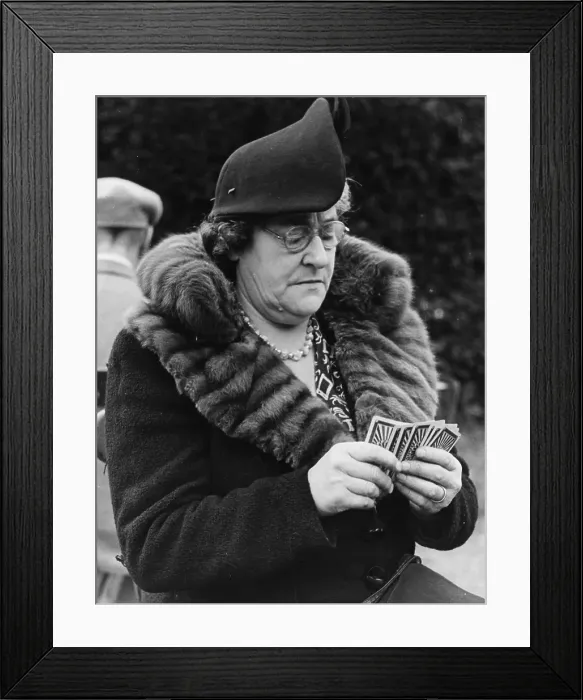 Framed Print : Card Game. 1942: Card player playing whist outside Framed Print : Card Game. 1942: Card player playing whist outside