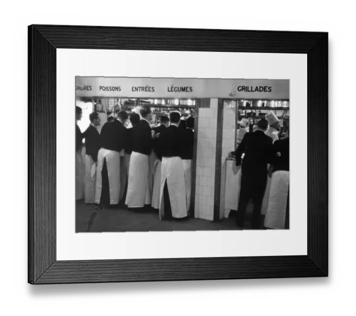 Framed Print : Waiting. 1940: Waiters give their orders in the main restaurant kitchen at the Savoy Hotel Framed Print : Waiting. 1940: Waiters give their orders in the main restaurant kitchen at the Savoy Hotel