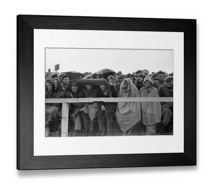 Framed Print : Wet Fans. 8th July 1939: Spectators brave the elements for the sake of Framed Print : Wet Fans. 8th July 1939: Spectators brave the elements for the sake of