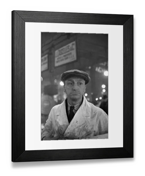 Framed Print : Salesman. 22nd April 1939: A salesman at Billingsgate fish market in London Framed Print : Salesman. 22nd April 1939: A salesman at Billingsgate fish market in London