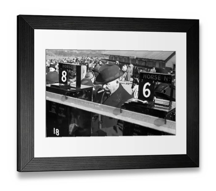 Framed Print : Tote Bet. 25th March 1939: A backer placing a bet on the tote Framed Print : Tote Bet. 25th March 1939: A backer placing a bet on the tote