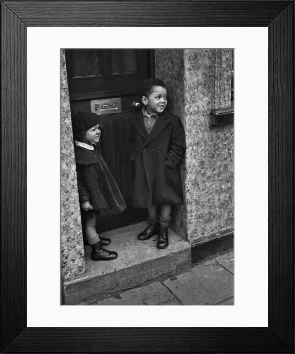 Framed Print : Our House. Two children stand in the doorway of a house in Cardiff, 1939 Framed Print : Our House. Two children stand in the doorway of a house in Cardiff, 1939