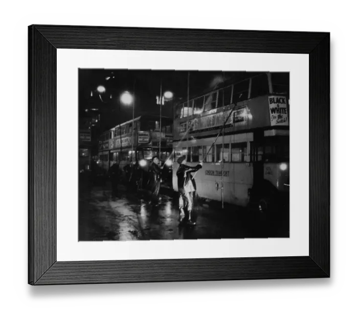 Framed Print : Cleaning Buses Framed Print : Cleaning Buses