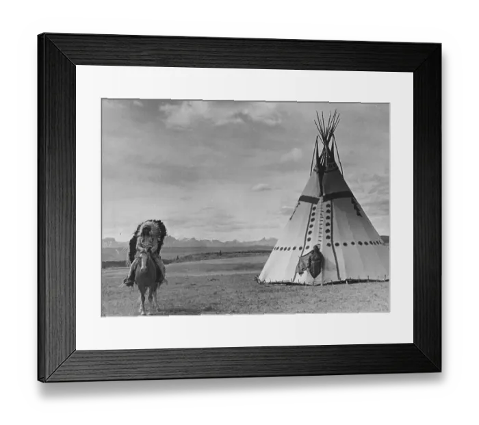 Framed Print : Tepee. 1939: A Native American Indian riding his horse past a tepee on a reserve in Canada Framed Print : Tepee. 1939: A Native American Indian riding his horse past a tepee on a reserve in Canada