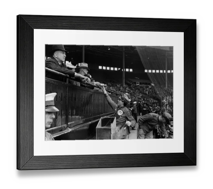 Framed Print : Hot Dog. 1939: A hot dog seller at a Canadian baseball game