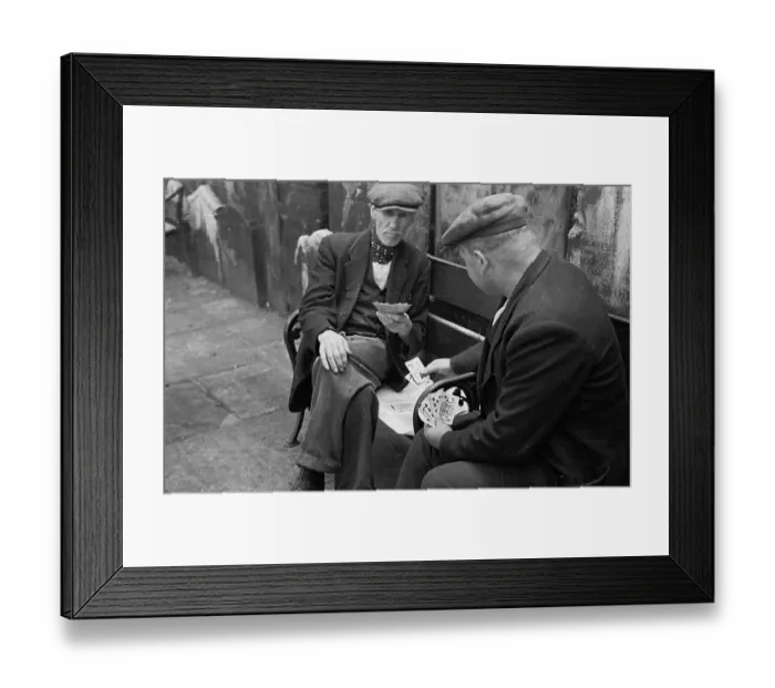 Framed Print : Card Game. 15th October 1938: Two old men playing cards in the graveyard