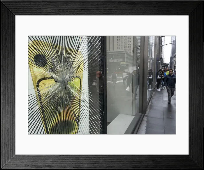 Framed Print : Bill Tompkins Broken storefront glass Archive Framed Print : Bill Tompkins Broken storefront glass Archive