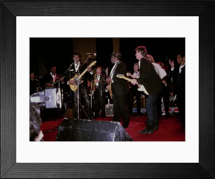 Framed Print : Chuck Berry, Bo Diddley And Keith Richards Jamming At The 2nd Annual Rock N Roll Hall of Fame