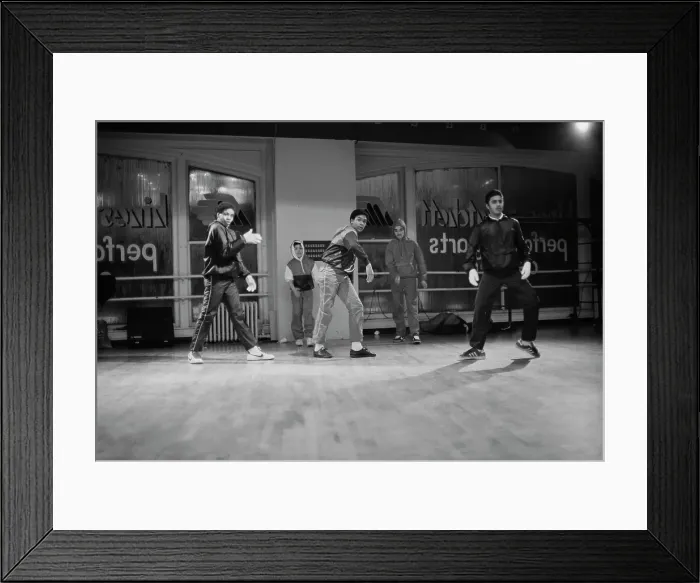 Framed Print : B-Boys. A group of b-boys at a dance studio, New York, crca 1985 Framed Print : B-Boys. A group of b-boys at a dance studio, New York, crca 1985