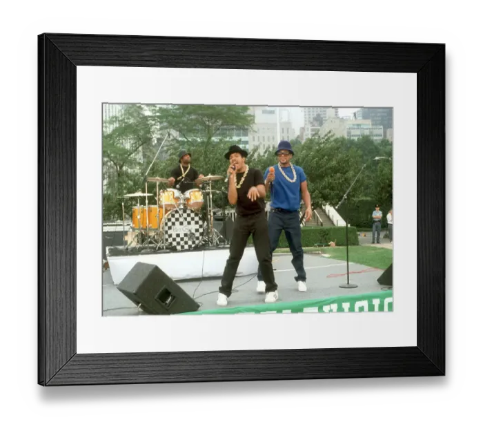 Framed Print : Run-DMC. American hip hop band Run-DMC, circa 1985 Framed Print : Run-DMC. American hip hop band Run-DMC, circa 1985