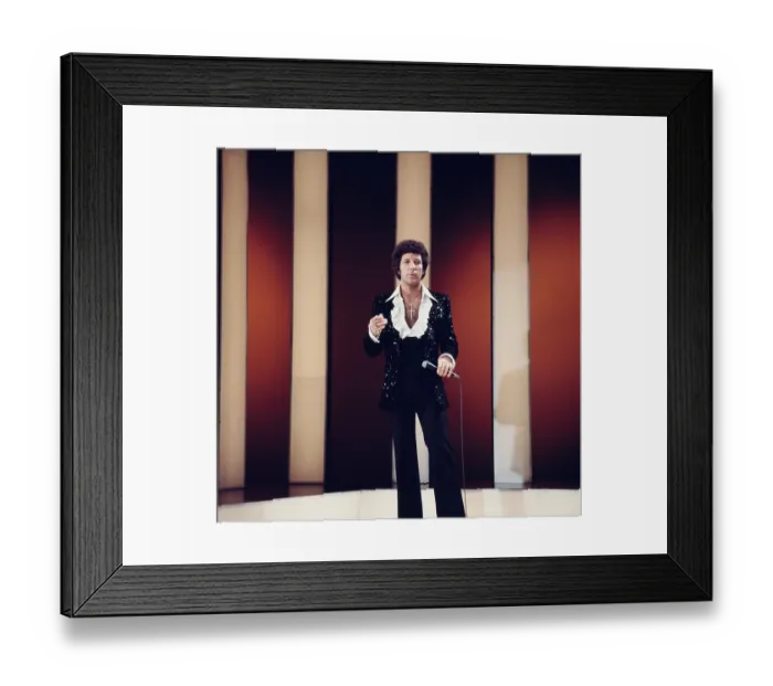 Framed Print : Tom Jones. LOS ANGELES - CIRCA 1975: Welsh singer Tom Jones performs on Framed Print : Tom Jones. LOS ANGELES - CIRCA 1975: Welsh singer Tom Jones performs on