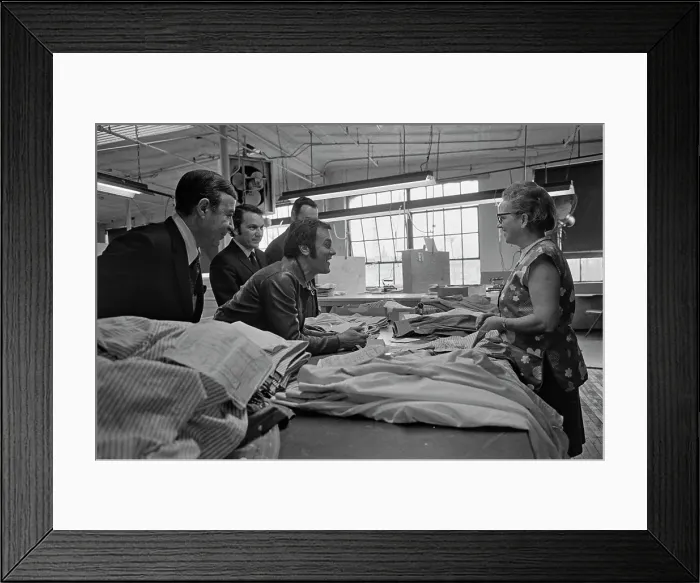 Framed Print : Tony Curtis Visits The Tom James Company Factory, Perth Amboy, New Jersey Framed Print : Tony Curtis Visits The Tom James Company Factory, Perth Amboy, New Jersey
