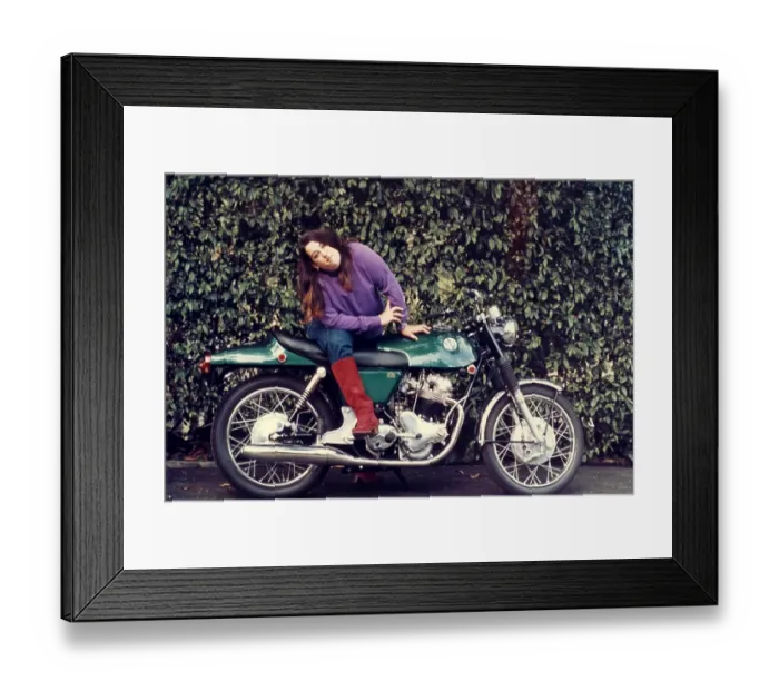 Framed Print : Mama Cass Elliot Portrait On A Motorcycle Framed Print : Mama Cass Elliot Portrait On A Motorcycle
