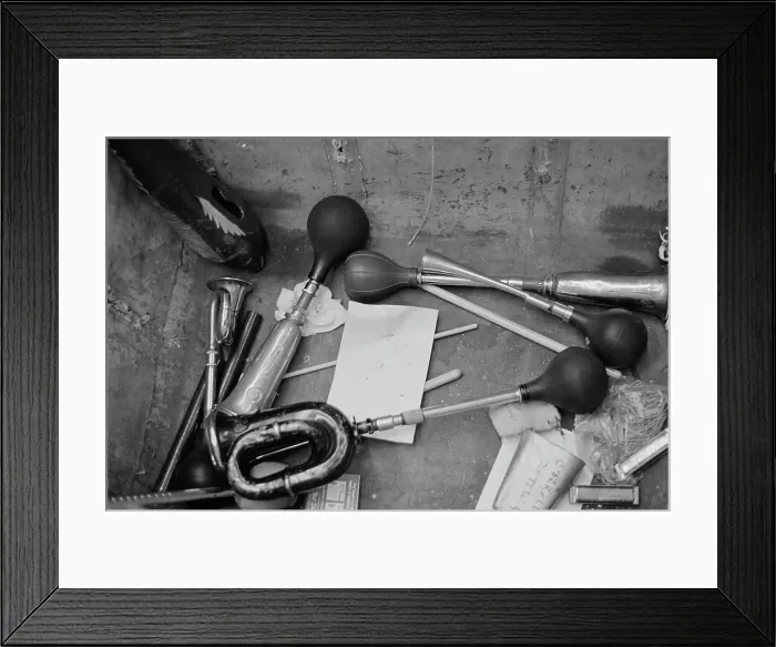 Framed Print : Honk Honk. A collection of bulb horns or squeeze horns, circa 1965 Framed Print : Honk Honk. A collection of bulb horns or squeeze horns, circa 1965