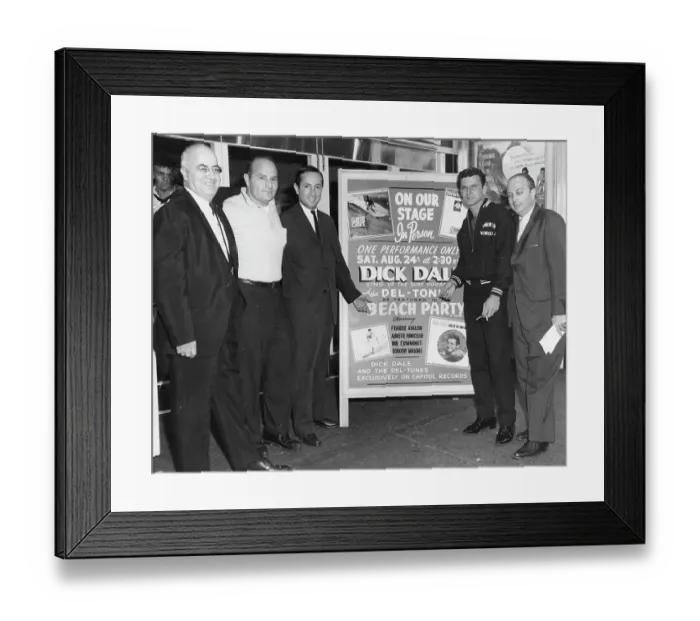 Framed Print : Dick Dale with Advertisement for Performace Framed Print : Dick Dale with Advertisement for Performace